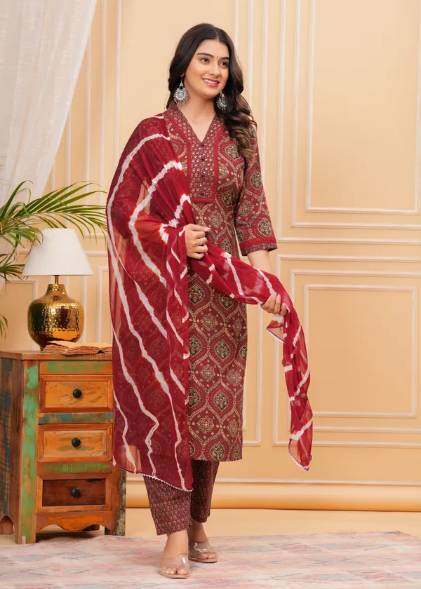Maroon_Cotton_Printed_Kurti_Set_With_Dupatta_For_Women