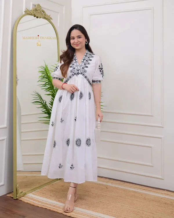 White_-_Black_Thread_Embroidered_A-Line_Dress