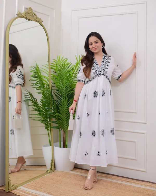 White_-_Black_Thread_Embroidered_A-Line_Dress
