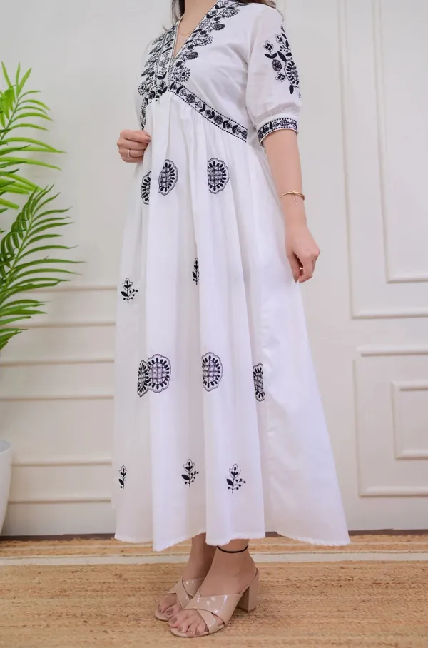 White_-_Black_Thread_Embroidered_A-Line_Dress