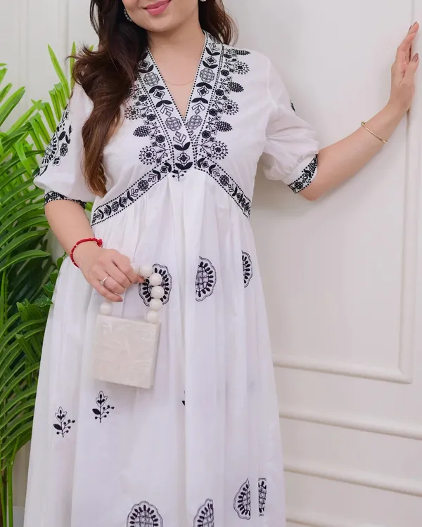 White_-_Black_Thread_Embroidered_A-Line_Dress
