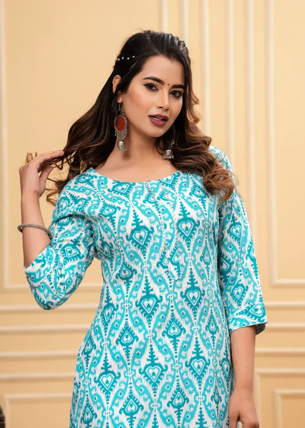 Blue_Rayon_Printed_Straight_Kurti_For_Women