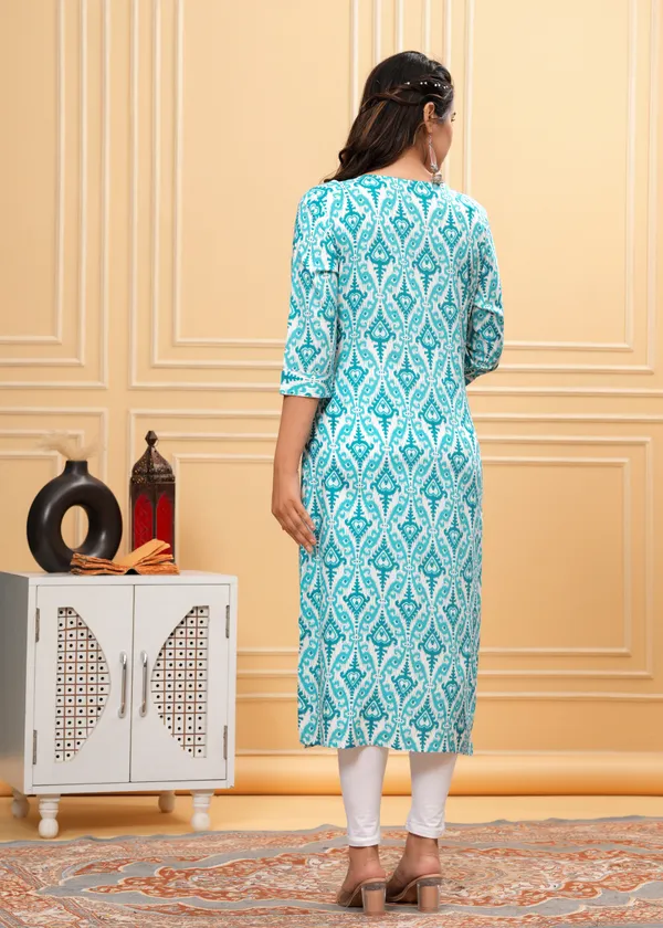 Blue_Rayon_Printed_Straight_Kurti_For_Women