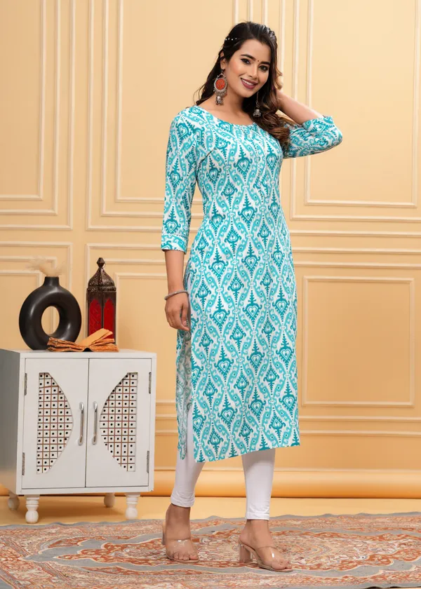 Blue_Rayon_Printed_Straight_Kurti_For_Women