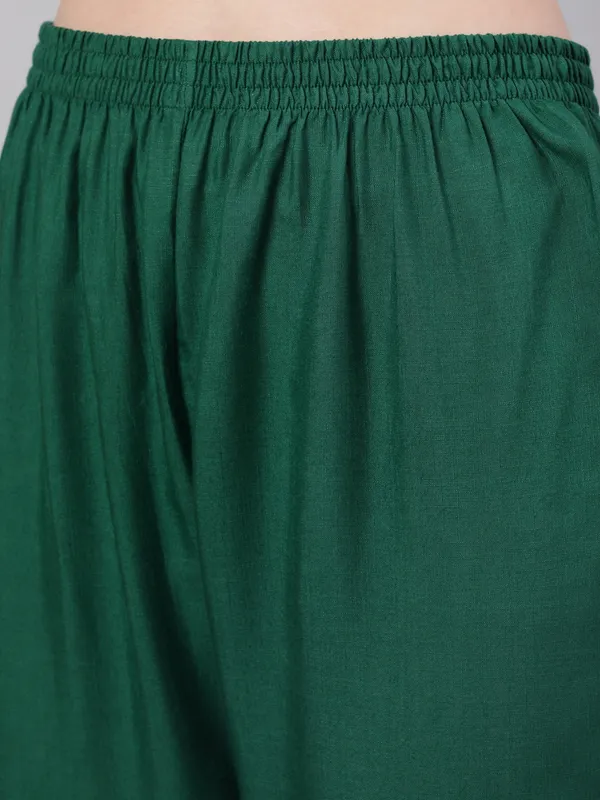 Dark_Green_Nayra_Cut_Rayon_Embroidery_Kurti_Set_For_Women