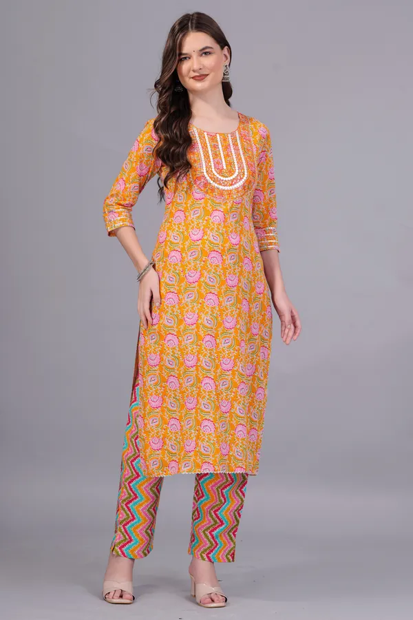 Orange_Cotton_Printed_Kurti_Set_With_Dupatta_For_Women