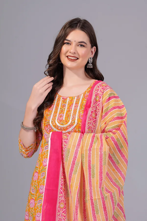 Orange_Cotton_Printed_Kurti_Set_With_Dupatta_For_Women