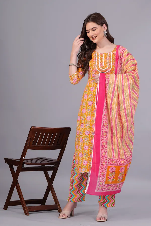 Orange_Cotton_Printed_Kurti_Set_With_Dupatta_For_Women