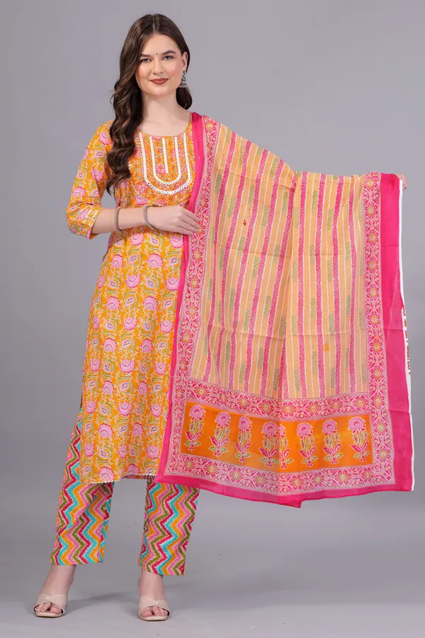 Orange_Cotton_Printed_Kurti_Set_With_Dupatta_For_Women