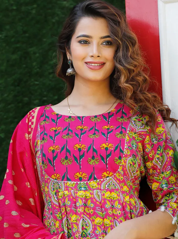 Pink_Rayon_Embroidered_Anarkali_Kurti_Pant_With_Dupatta_Set_For_Women