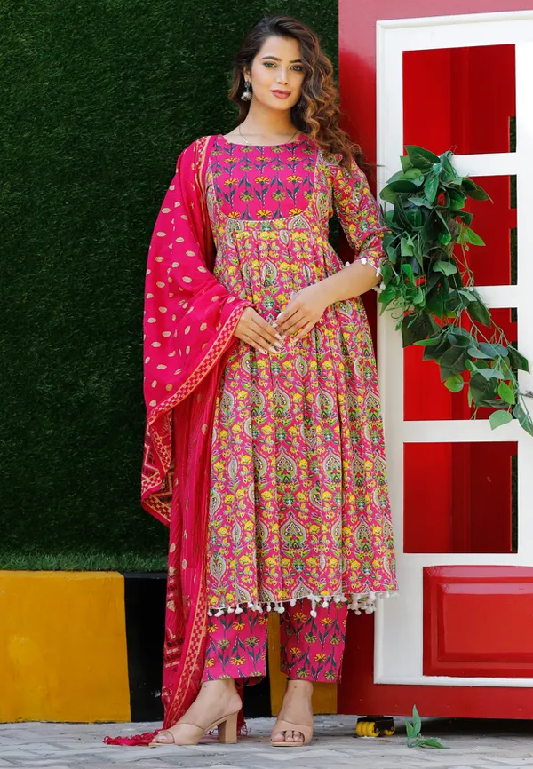 Pink_Rayon_Embroidered_Anarkali_Kurti_Pant_With_Dupatta_Set_For_Women