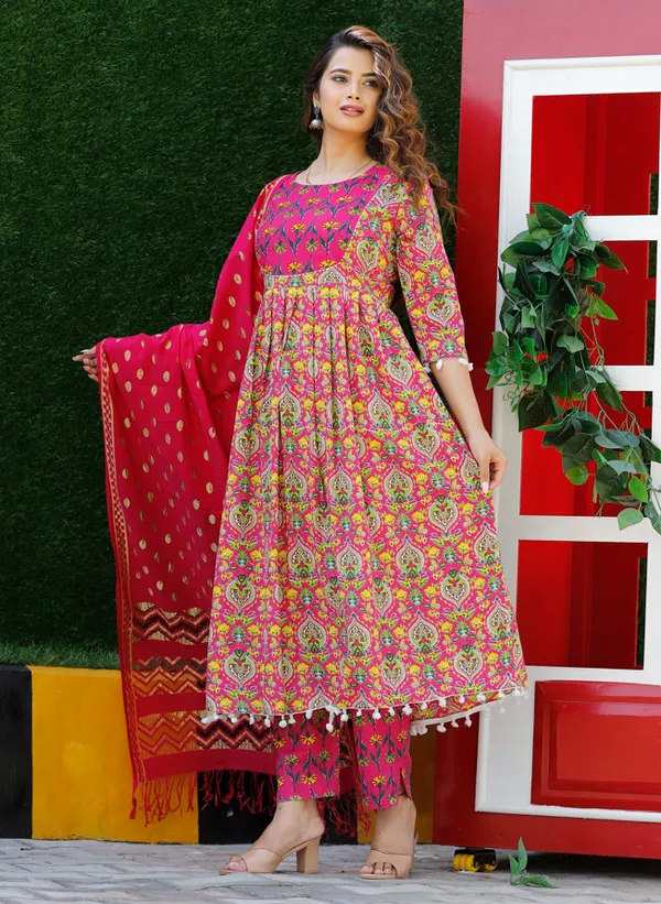 Pink_Rayon_Embroidered_Anarkali_Kurti_Pant_With_Dupatta_Set_For_Women