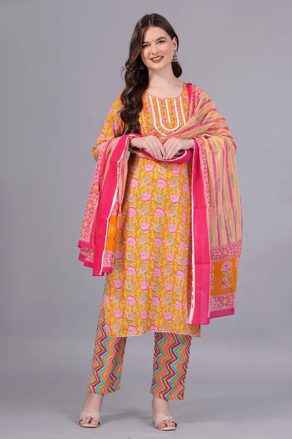 Orange_Cotton_Printed_Kurti_Set_With_Dupatta_For_Women
