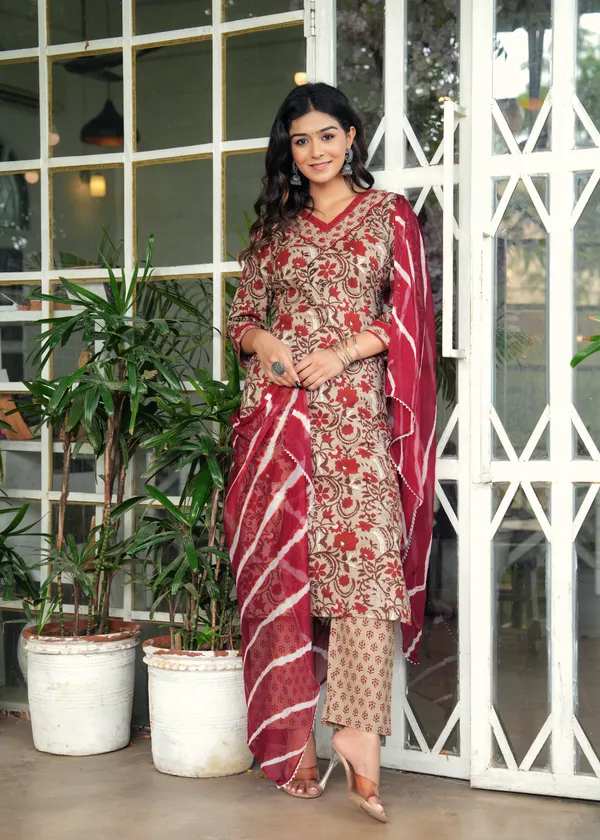 Maroon_Cotton_Printed_Kurti_Set_With_Dupatta_For_Women