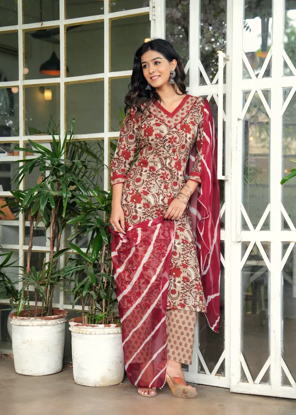 Maroon_Cotton_Printed_Kurti_Set_With_Dupatta_For_Women