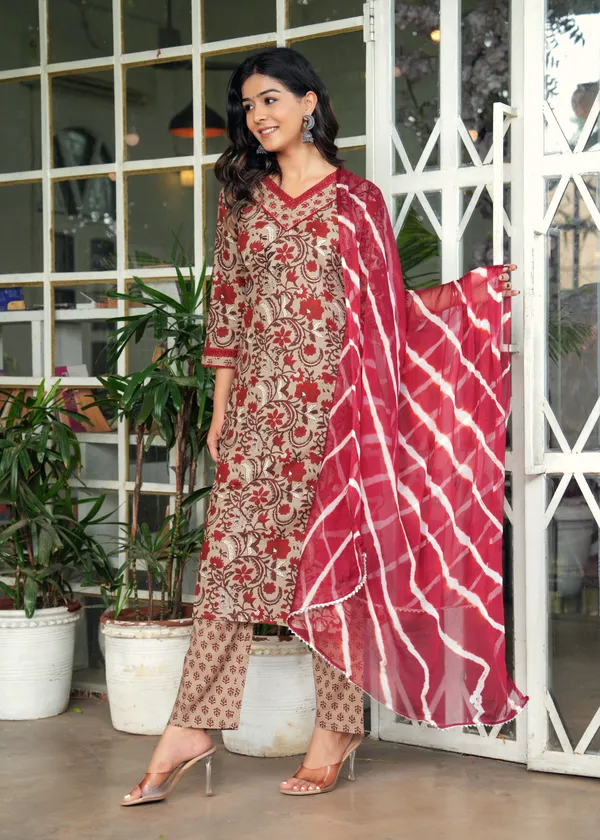 Maroon_Cotton_Printed_Kurti_Set_With_Dupatta_For_Women