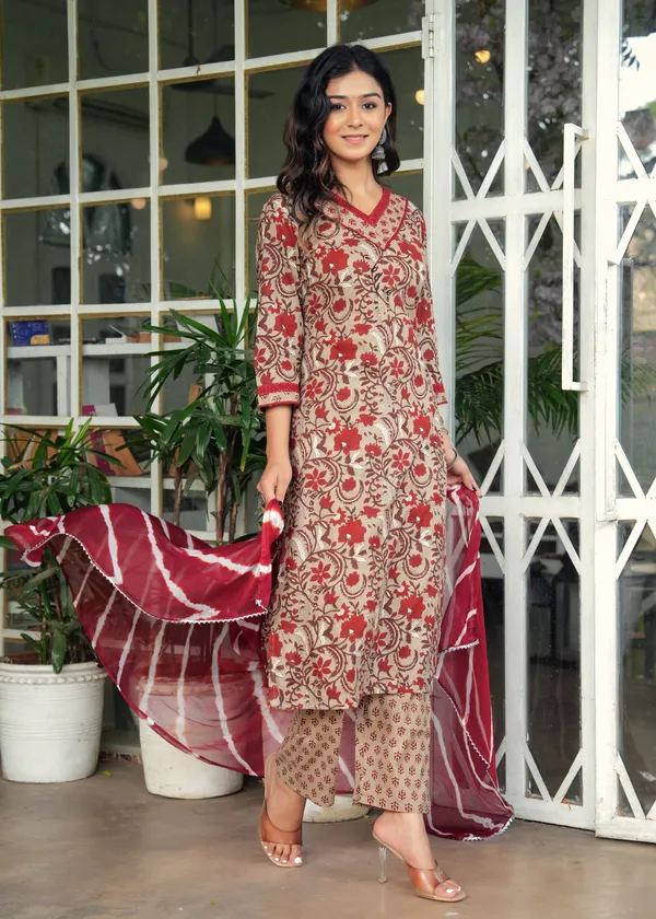 Maroon_Cotton_Printed_Kurti_Set_With_Dupatta_For_Women