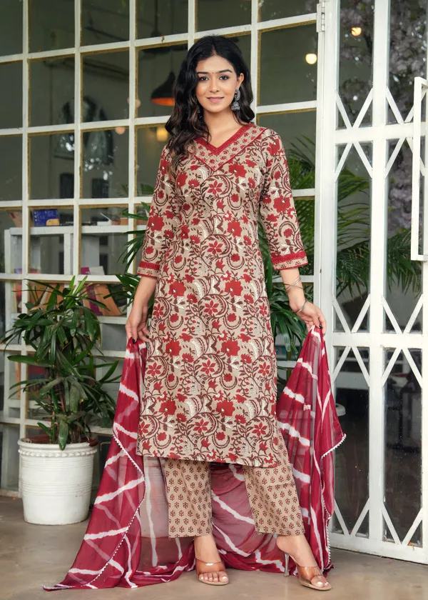 Maroon_Cotton_Printed_Kurti_Set_With_Dupatta_For_Women