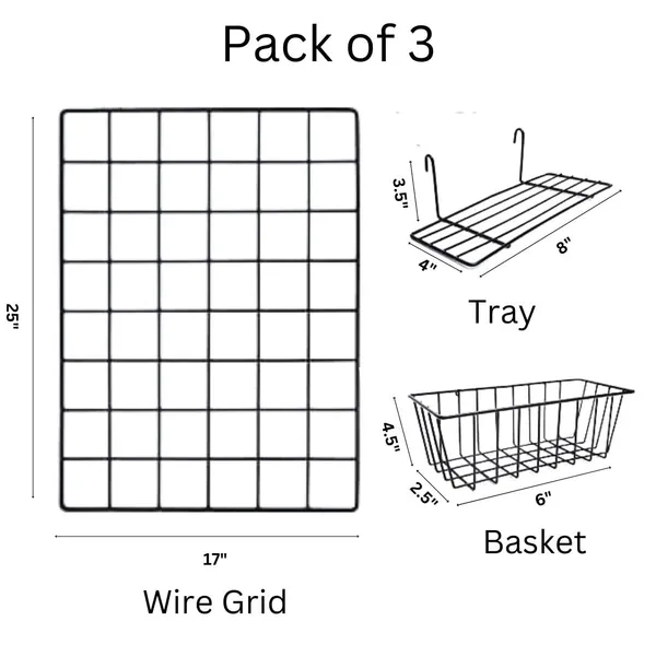 Black_Steel_Photo_Collage_Grid_Frame,_Basket_&_Tray|_Photo_Frame_Grid_Diy_Mesh_Wire_Frame_(Pack_Of_3_-_Grid,_Basket_&_Tray)