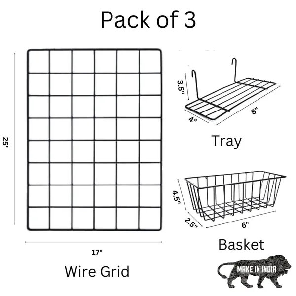 Black_Steel_Photo_Collage_Grid_Frame,_Basket_&_Tray|_Photo_Frame_Grid_Diy_Mesh_Wire_Frame_(Pack_Of_3_-_Grid,_Basket_&_Tray)