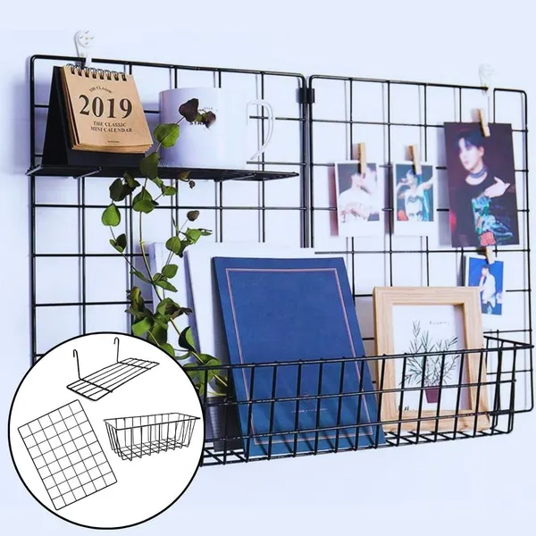 Black_Steel_Photo_Collage_Grid_Frame,_Basket_&_Tray|_Photo_Frame_Grid_Diy_Mesh_Wire_Frame_(Pack_Of_3_-_Grid,_Basket_&_Tray)