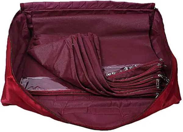 Maroon_Satin_Bow_Design_12_Flap_Saree_Cover_Bag_(52L_x_40W_x_16H_Cm)