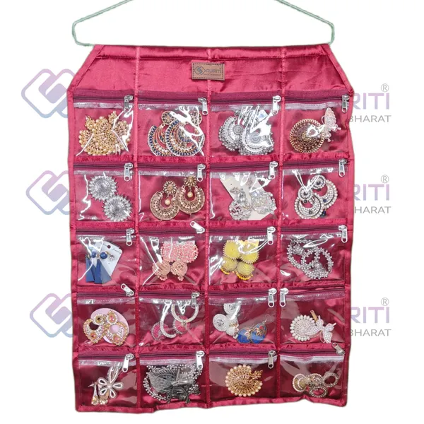 Maroon_Satin_Hanging_Jewellery_Organiser_With_20_Pouches_(64_x_47_x_1_Cm)