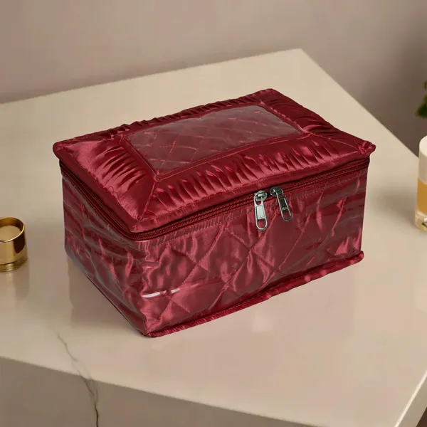 Maroon_Satin_Vanity_Box_With_12_Zipped_Pouches_For_Jewellery_Storage_(28D_x_16W_x_5H_Cm)