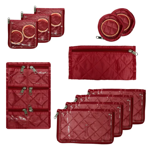 Maroon_Satin_Vanity_Box_With_12_Zipped_Pouches_For_Jewellery_Storage_(28D_x_16W_x_5H_Cm)