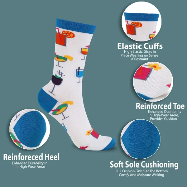 Pack_of_1_Soft_Comfy_Tropical_Drink_Design_Cotton_Socks_Crew_Length_Socks_|