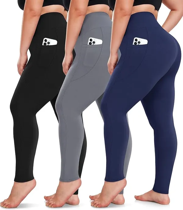 Saffora Black Grey Navy Blue Pack Plus Size Leggings with