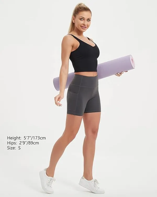 Saffora Dark Grey High Waist Gym/Yoga Shorts for Women Tummy