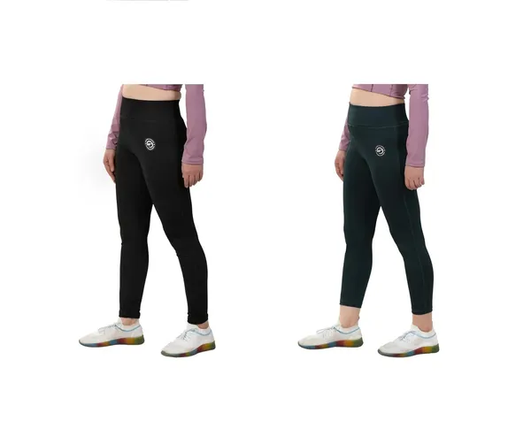 Saffora Pack of Black Green Polyester Leggings For Women