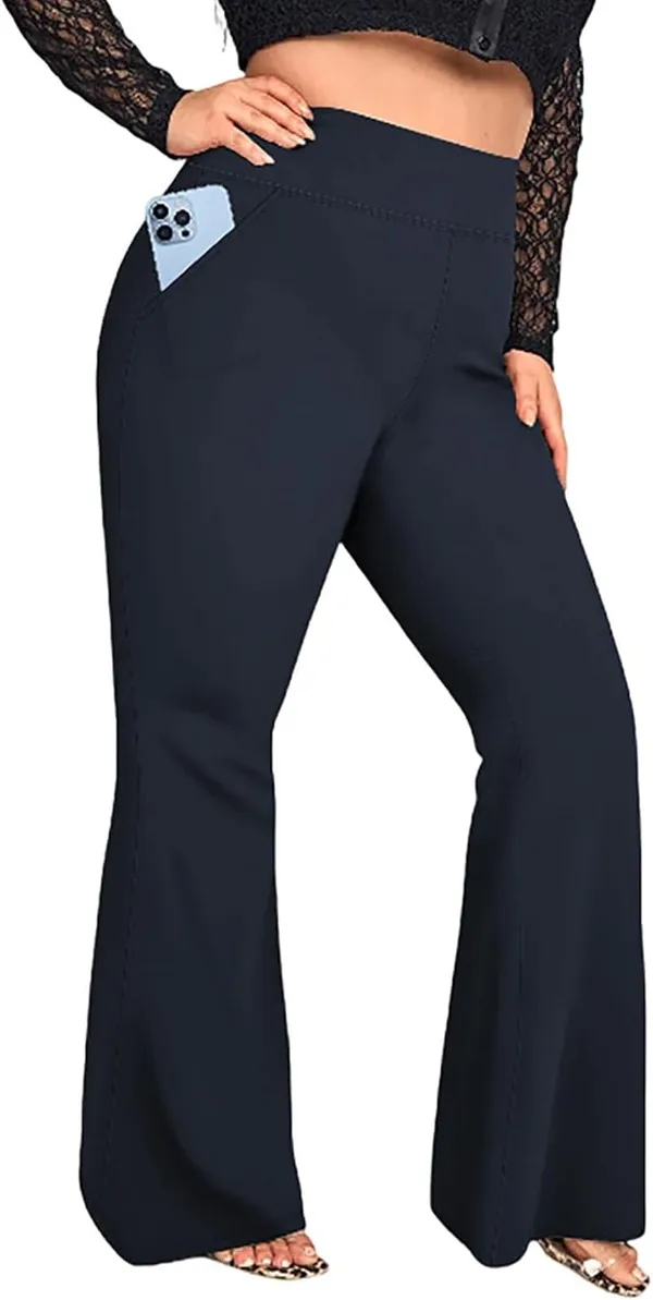 Saffora Plus Size Flare Pants Women with Pockets, High Waisted Flared Pants  Stretch Wide Leg Flared Yoga Pants (80% polyester 20 spandex) Activewear 
