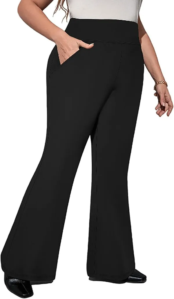 Saffora Plus Size Flare Pants Women with Pockets, High Waisted