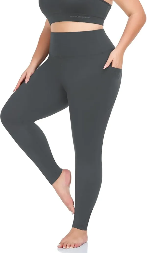 Saffora Plus Size Leggings for Women with Pocket Tummy Control