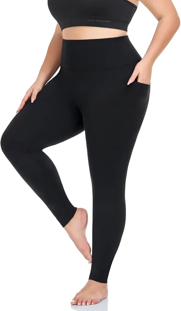 Saffora Plus Size Leggings for Women with Pocket Tummy Control