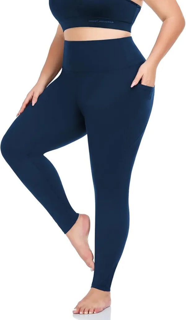 Saffora Plus Size Leggings for Women with Pocket Tummy Control