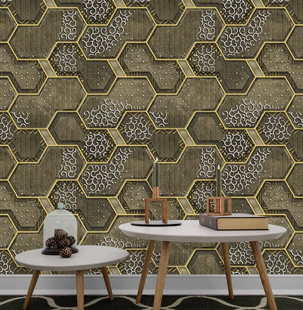 Brown_Latest_Stylish_Textured_Pvc_Coated_3D_Modern_Honeycomb_Maze_Design_Wallpaper_Roll_For_Living_Room/Bedroom/Office_Walls_(57Sqft/Per_Roll)