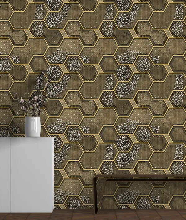 Brown_Latest_Stylish_Textured_Pvc_Coated_3D_Modern_Honeycomb_Maze_Design_Wallpaper_Roll_For_Living_Room/Bedroom/Office_Walls_(57Sqft/Per_Roll)