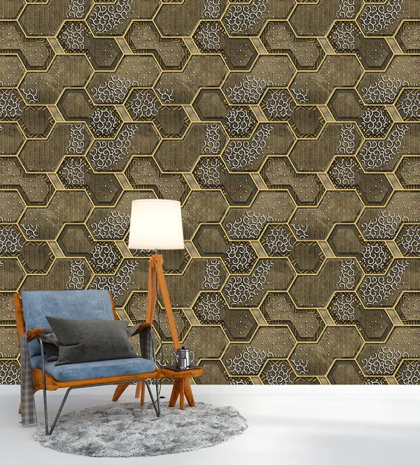 Brown_Latest_Stylish_Textured_Pvc_Coated_3D_Modern_Honeycomb_Maze_Design_Wallpaper_Roll_For_Living_Room/Bedroom/Office_Walls_(57Sqft/Per_Roll)