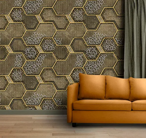 Brown_Latest_Stylish_Textured_Pvc_Coated_3D_Modern_Honeycomb_Maze_Design_Wallpaper_Roll_For_Living_Room/Bedroom/Office_Walls_(57Sqft/Per_Roll)