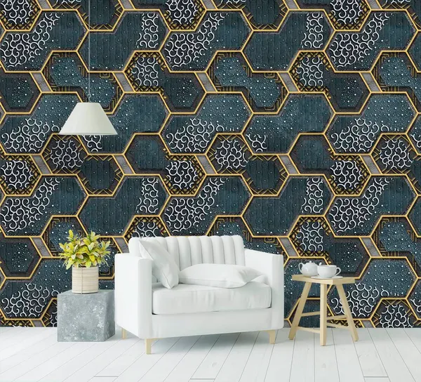 Green_Latest_Stylish_Textured_Pvc_Coated_3D_Modern_Honeycomb_Maze_Design_Wallpaper_Roll_For_Living_Room/Bedroom/Office_Walls_(57Sqft/Per_Roll)