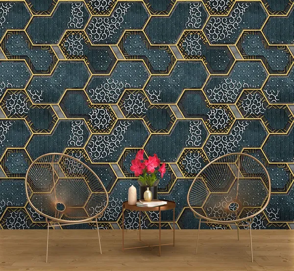 Green_Latest_Stylish_Textured_Pvc_Coated_3D_Modern_Honeycomb_Maze_Design_Wallpaper_Roll_For_Living_Room/Bedroom/Office_Walls_(57Sqft/Per_Roll)
