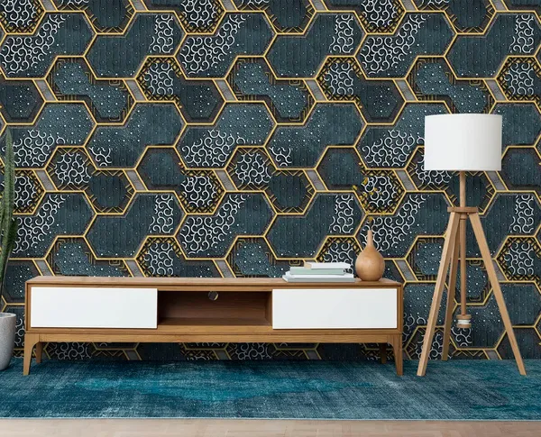 Green_Latest_Stylish_Textured_Pvc_Coated_3D_Modern_Honeycomb_Maze_Design_Wallpaper_Roll_For_Living_Room/Bedroom/Office_Walls_(57Sqft/Per_Roll)