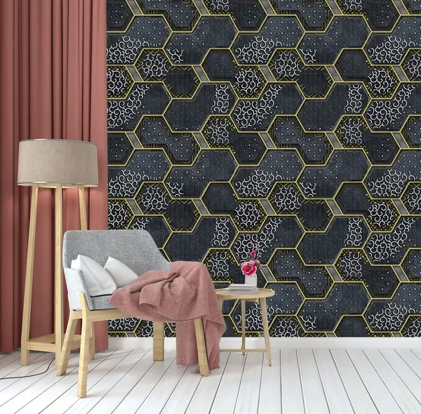 Green_Latest_Stylish_Textured_Pvc_Coated_3D_Modern_Honeycomb_Maze_Design_Wallpaper_Roll_For_Living_Room/Bedroom/Office_Walls_(57Sqft/Per_Roll)