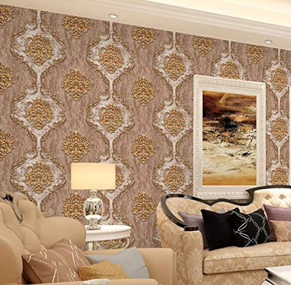Brown_Damask_Design_Pvc_Walpaper_For_Living_Room_|_Latest_Stylish_3D_Wallpaper_For_Walls__53Cm(W)_X1000Cm(L)-57Sqft/Roll