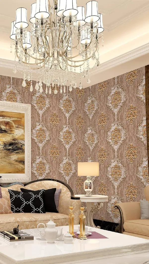 Brown_Damask_Design_Pvc_Walpaper_For_Living_Room_|_Latest_Stylish_3D_Wallpaper_For_Walls__53Cm(W)_X1000Cm(L)-57Sqft/Roll