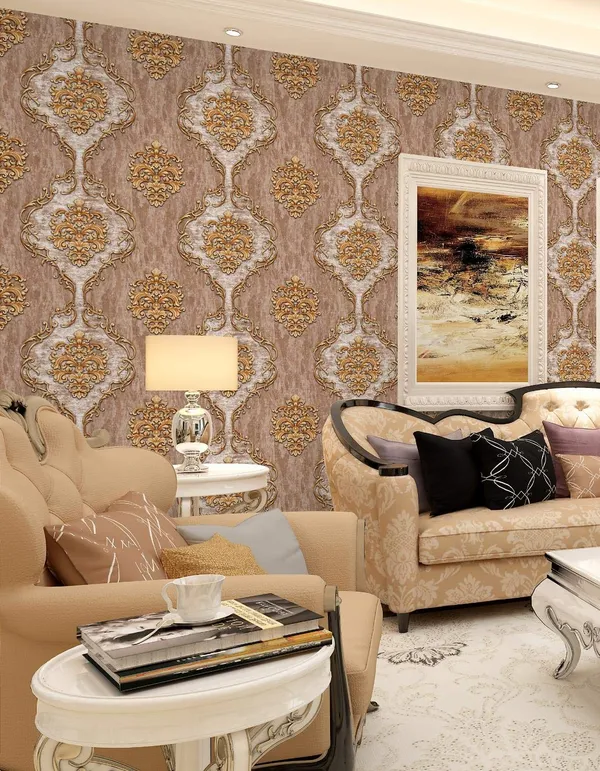 Brown_Damask_Design_Pvc_Walpaper_For_Living_Room_|_Latest_Stylish_3D_Wallpaper_For_Walls__53Cm(W)_X1000Cm(L)-57Sqft/Roll