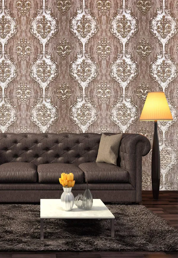 Brown_Damask_Design_Pvc_Walpaper_For_Living_Room_|_Latest_Stylish_3D_Wallpaper_For_Walls__53Cm(W)_X1000Cm(L)-57Sqft/Roll